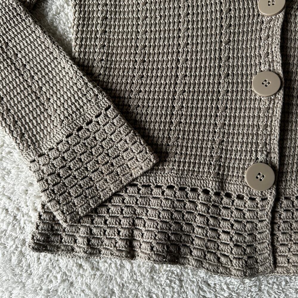 Taupe Talbots Petite 75% Silk Open Knit Collared Cardigan - Picture 3 of 7
